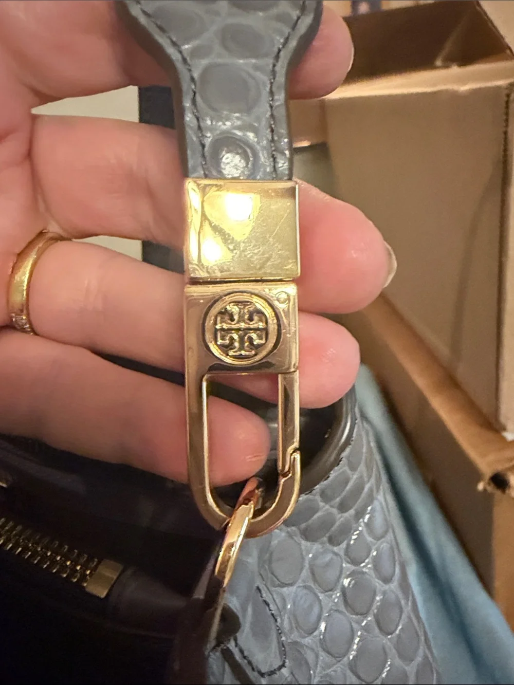 Tory Burch Gray Croc-Embossed Tote with Gold Hardware - Picture 5 of 9